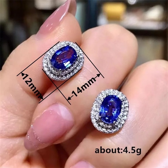 New Women’s 925 Silver Oval Cut Blue Sapphire Earrings - Picture 6 of 6